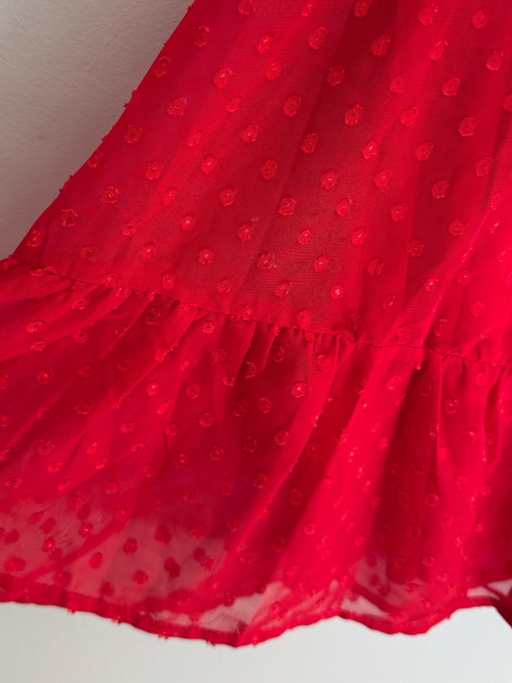 Altar'd State Red Clip Dot Smocked Puff Sleeve Mini Dress - Picture 4 of 5